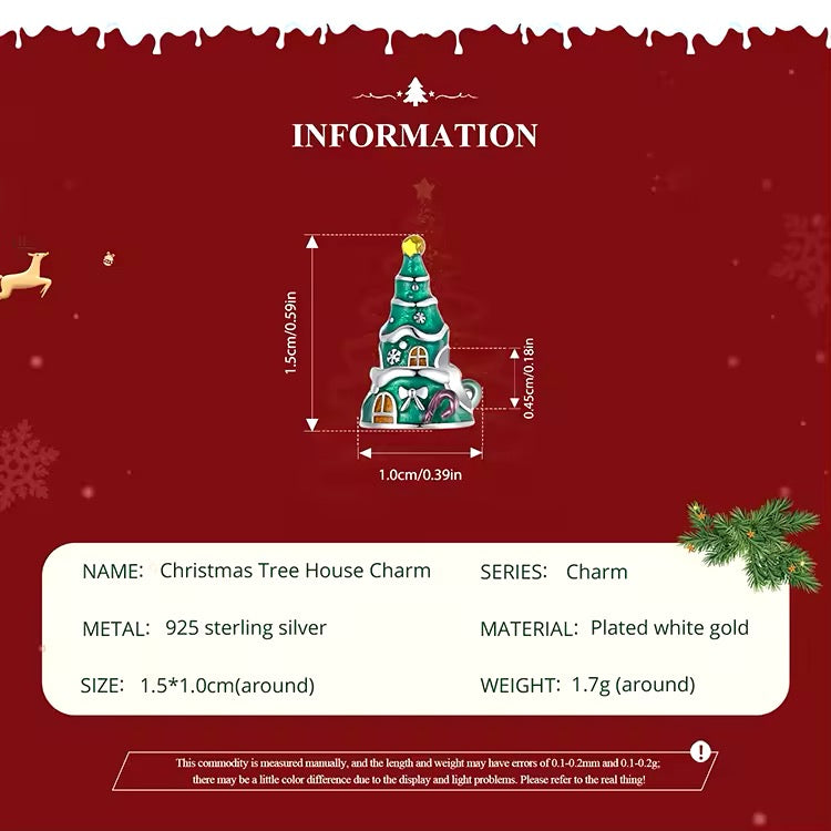 Christmas tree silver bead charm