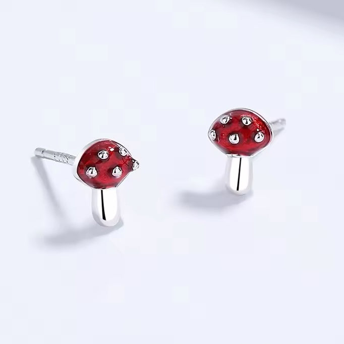 Tiny mushroom stud earrings in sterling silver