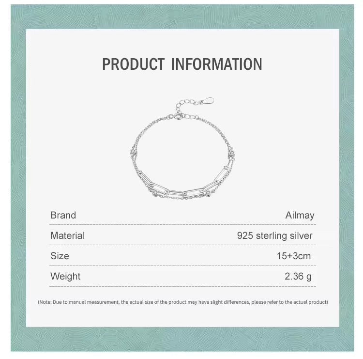 Link chain double layer silver bracelet