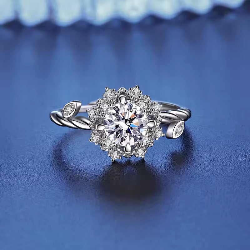 Moissanite flower ring