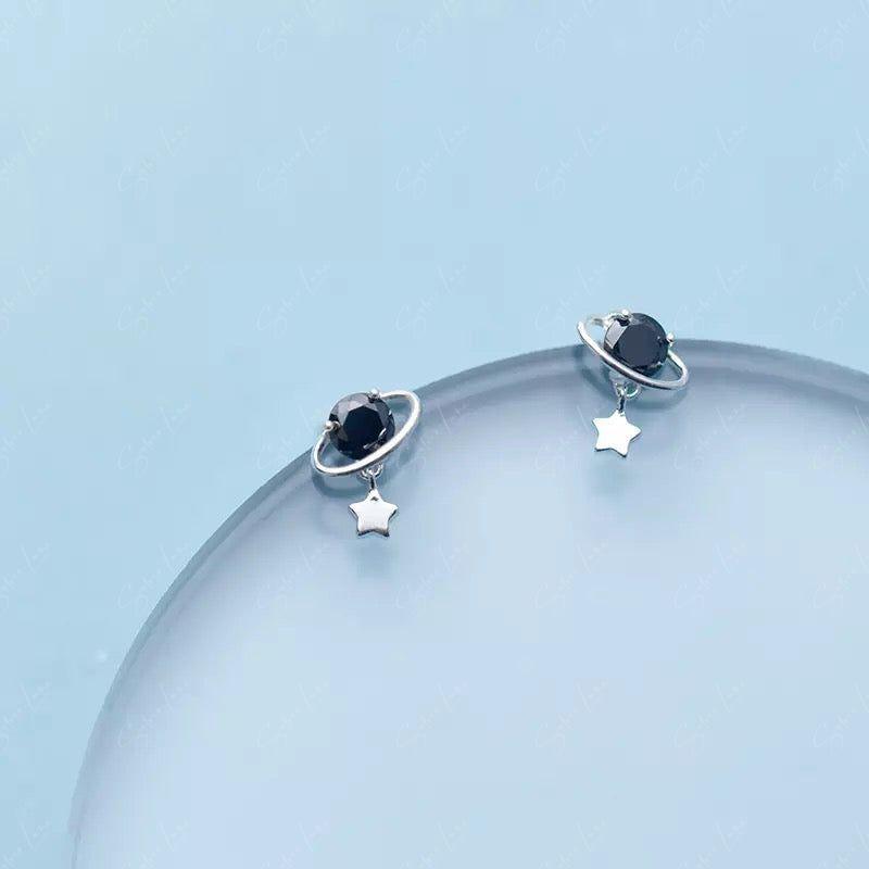 Planet Star Drop Sterling Silver Stud Earrings