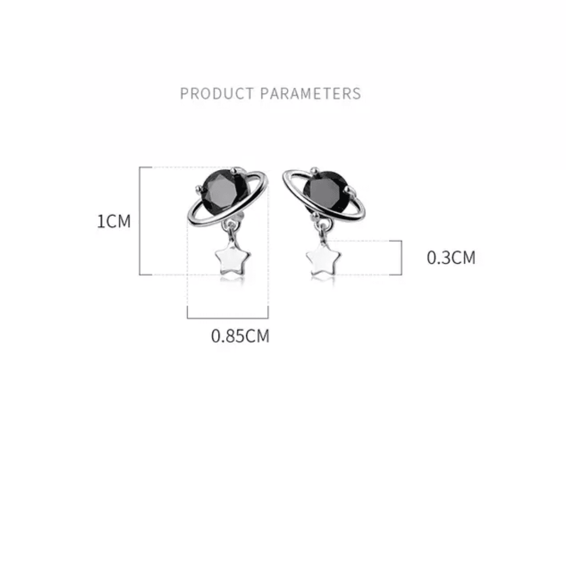 Planet Star Drop Sterling Silver Stud Earrings