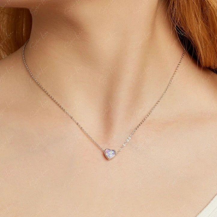 Purple opal heart pendant necklace