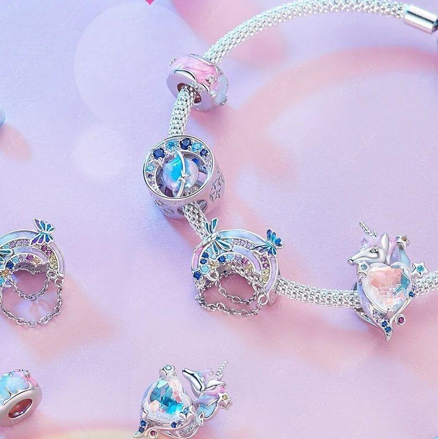 Rainbow and unicorn fantasy charm for bracelet