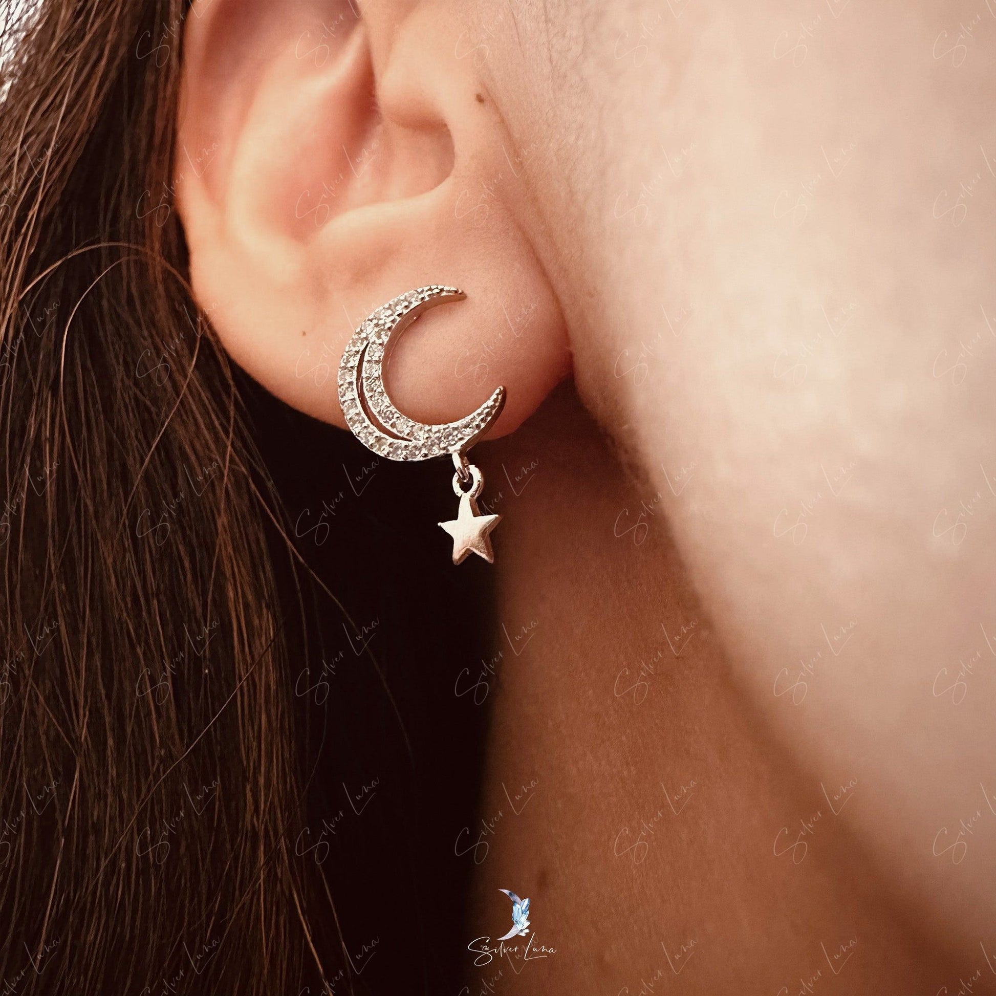 moon star stud earrings