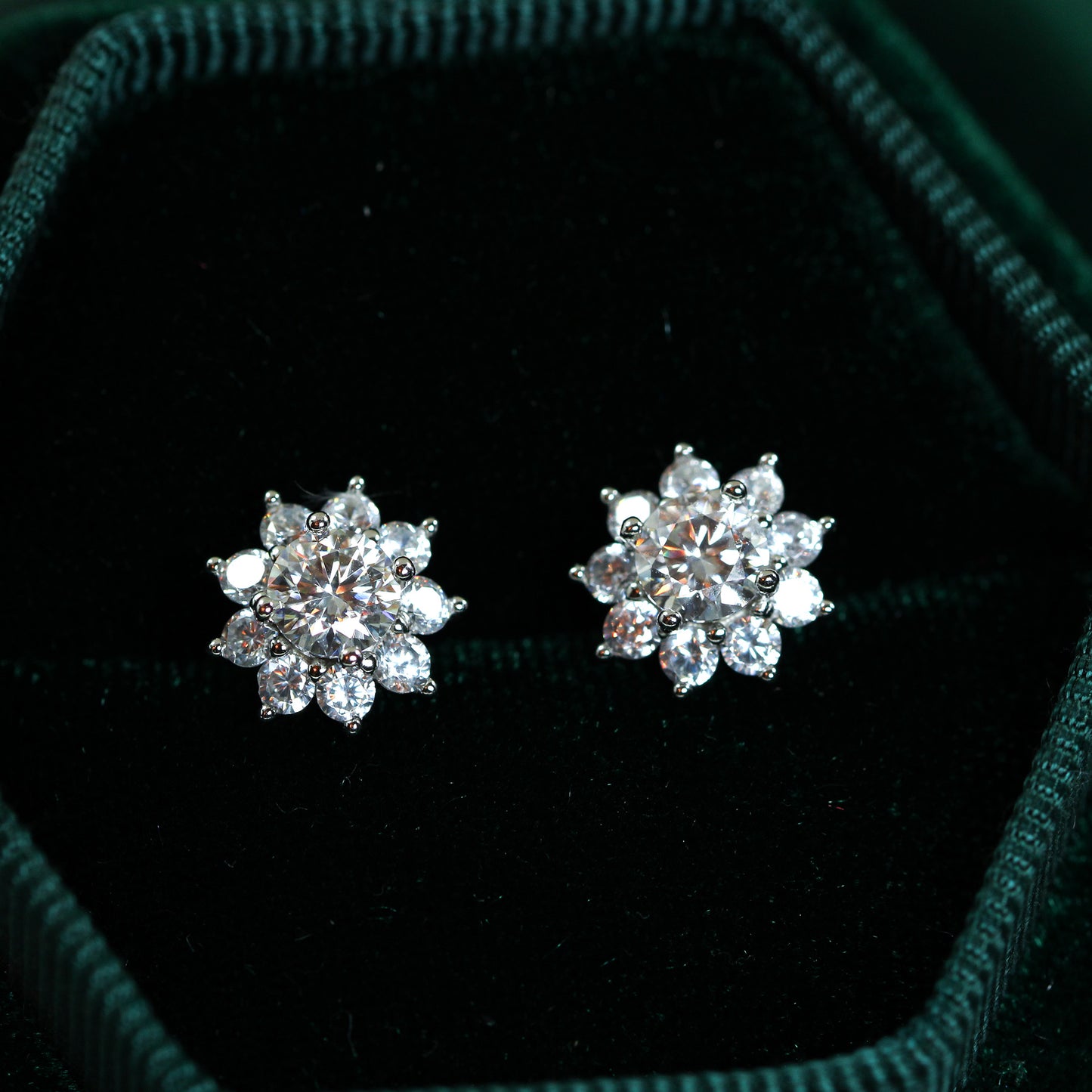 Moissanite halo flower stud earrings
