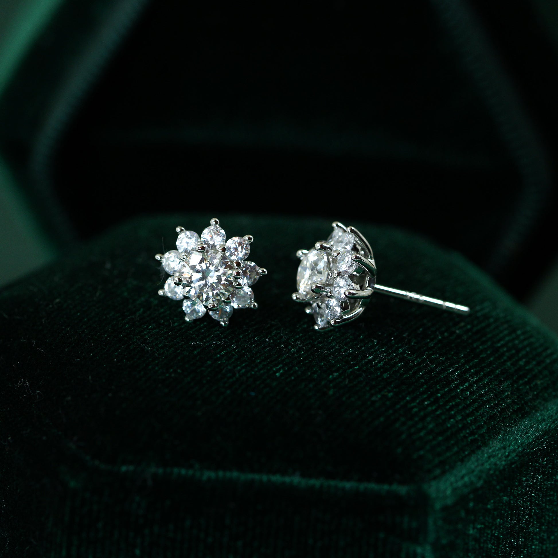 Moissanite halo flower stud earrings