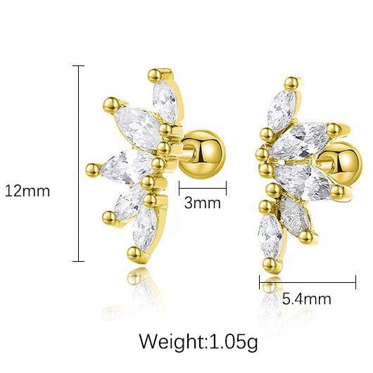 Cubic zirconia flower cartilage screw back earrings