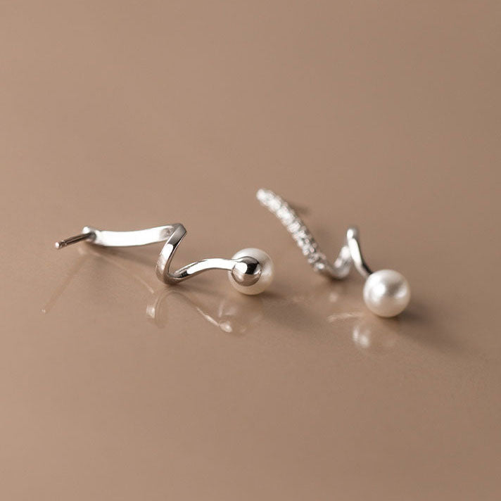 Wavy pearl sterling silver stud earrings