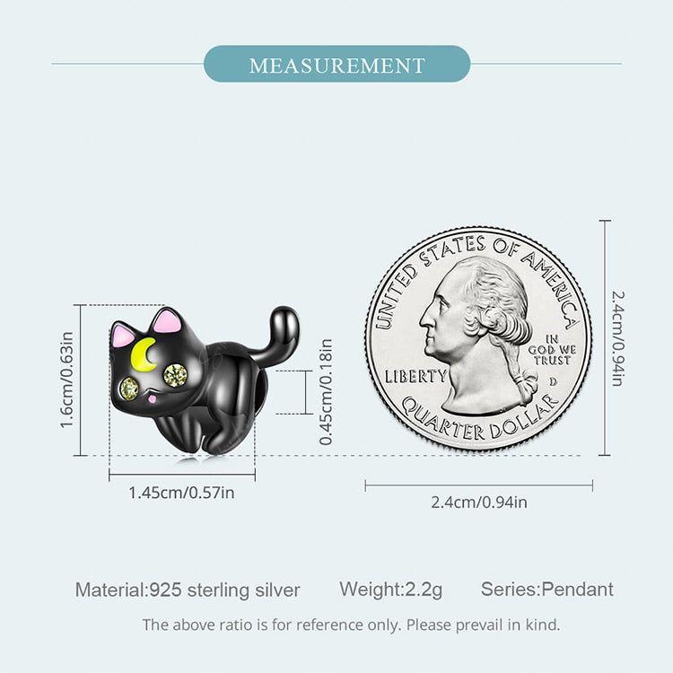 Luna black cat sterling silver charm for bracelet