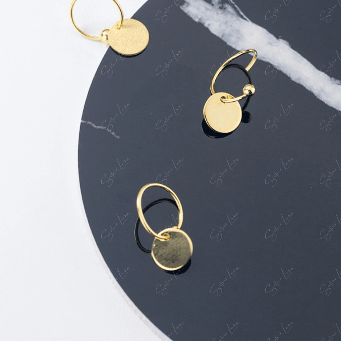 Simple minimalist circle tag hoop earrings
