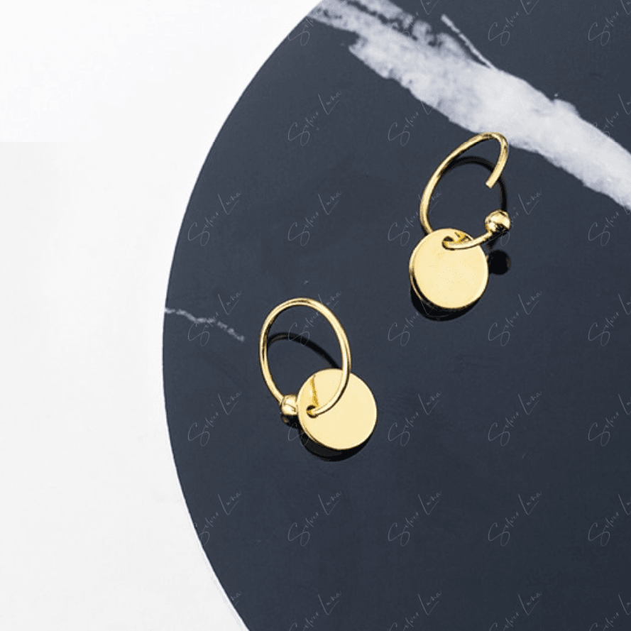 Simple minimalist circle tag hoop earrings