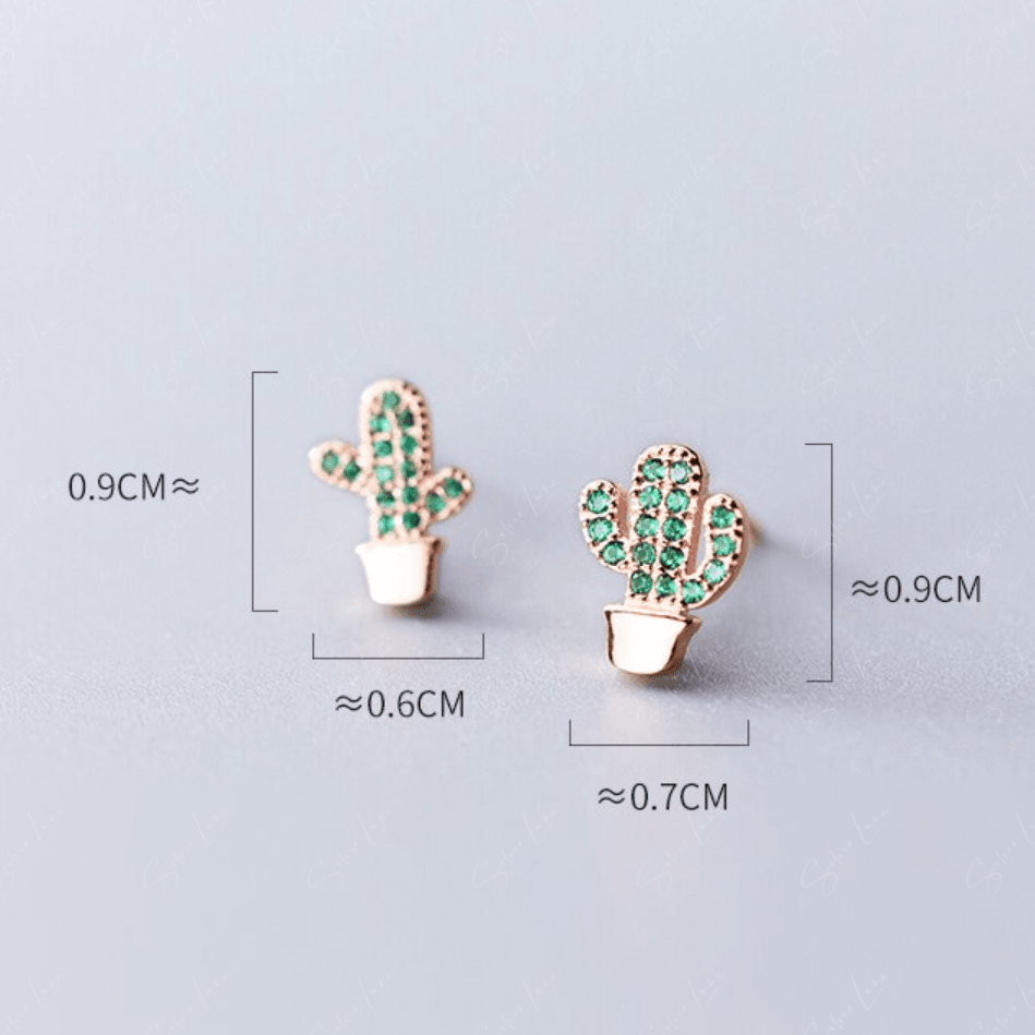 Green Cactus Plant Stud Earrings