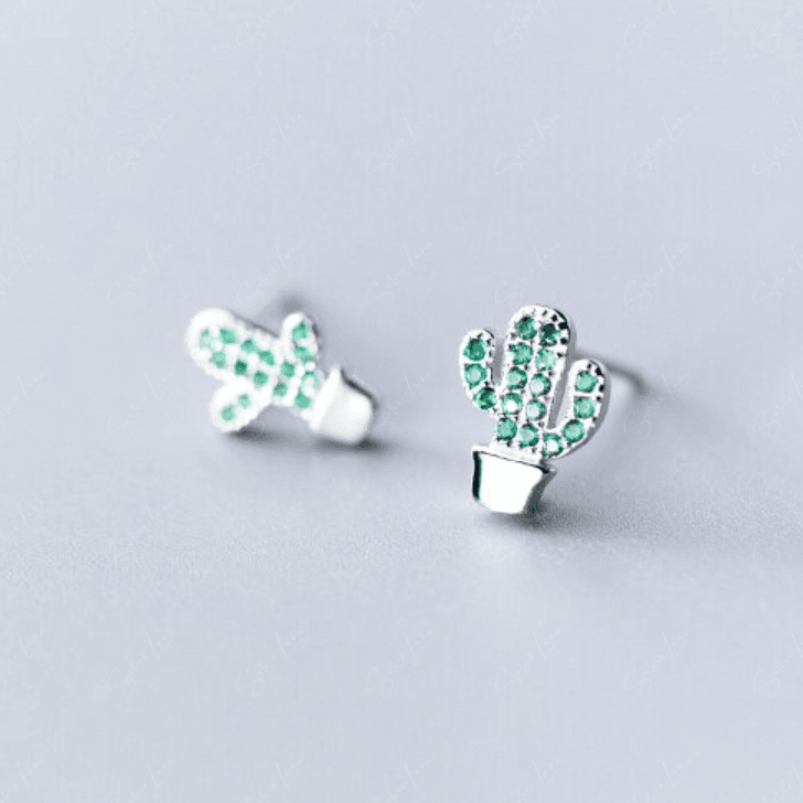 Green Cactus Plant Stud Earrings