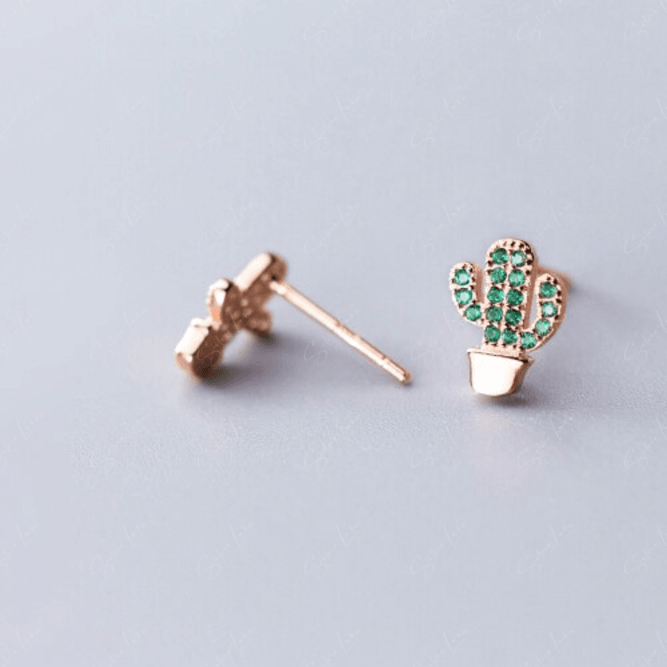 Green Cactus Plant Stud Earrings