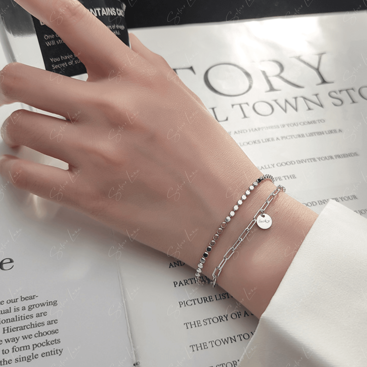 Lucky charm double layer bracelet in sterling silver