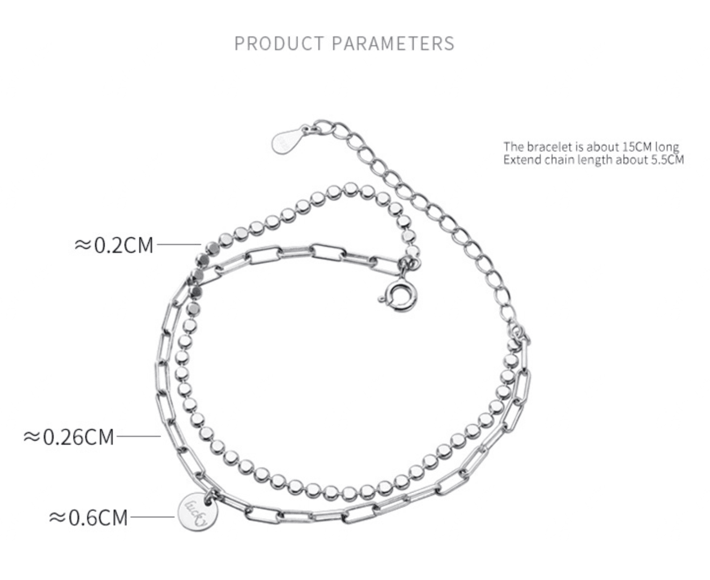 Lucky charm double layer bracelet in sterling silver