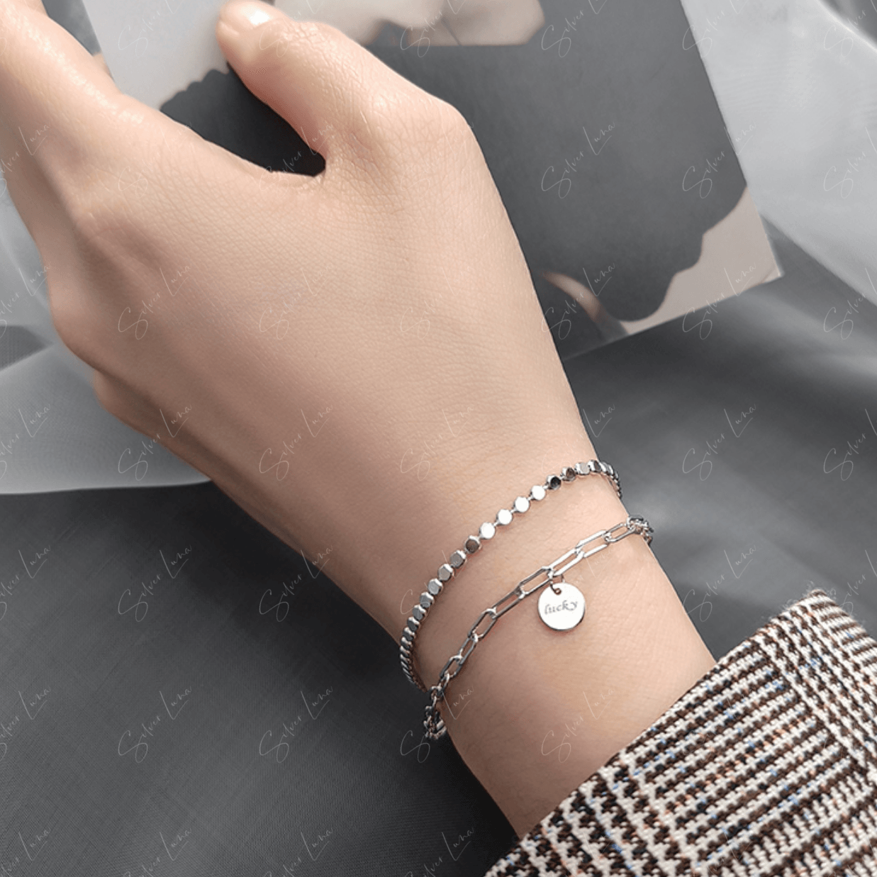 Lucky charm double layer bracelet in sterling silver