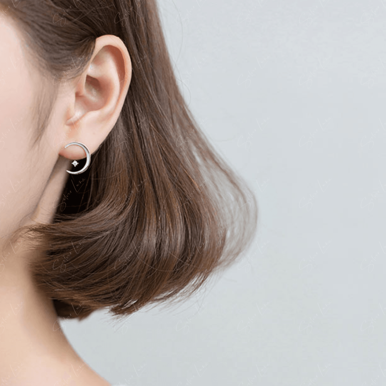Moon And Star Stud Earrings With Ear Jacket