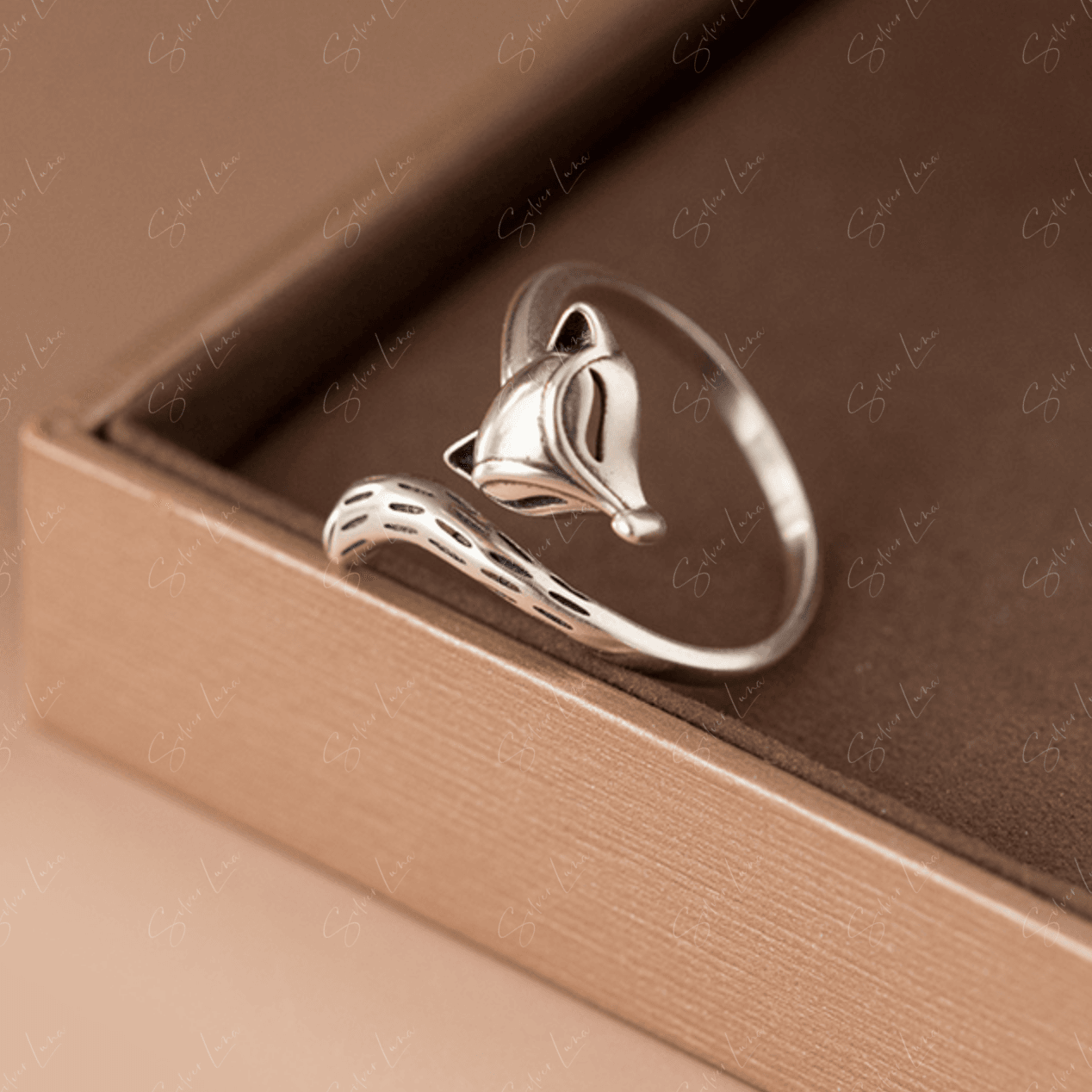 Silver fox wrap adjustable ring