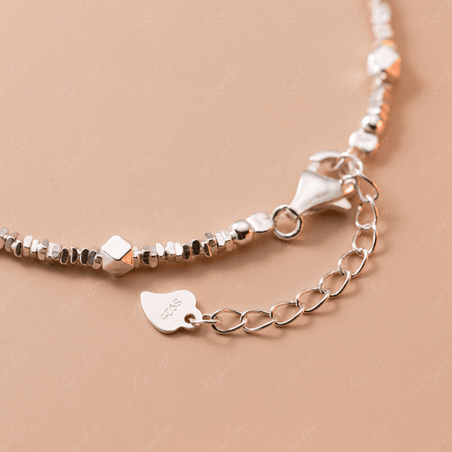 Ball beaded heart charm sterling silver bracelet
