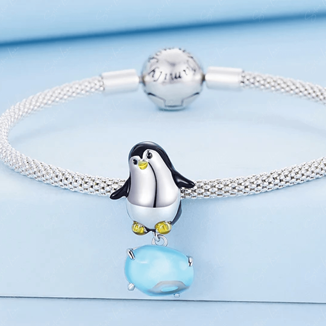 Penguin on iceberg sterling silver charm for bracelet