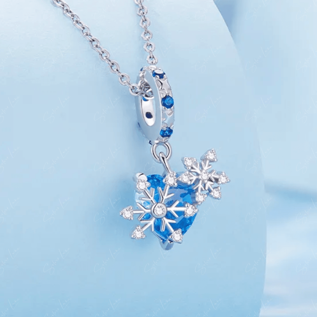 Heart snowflake sterling silver pendant charm