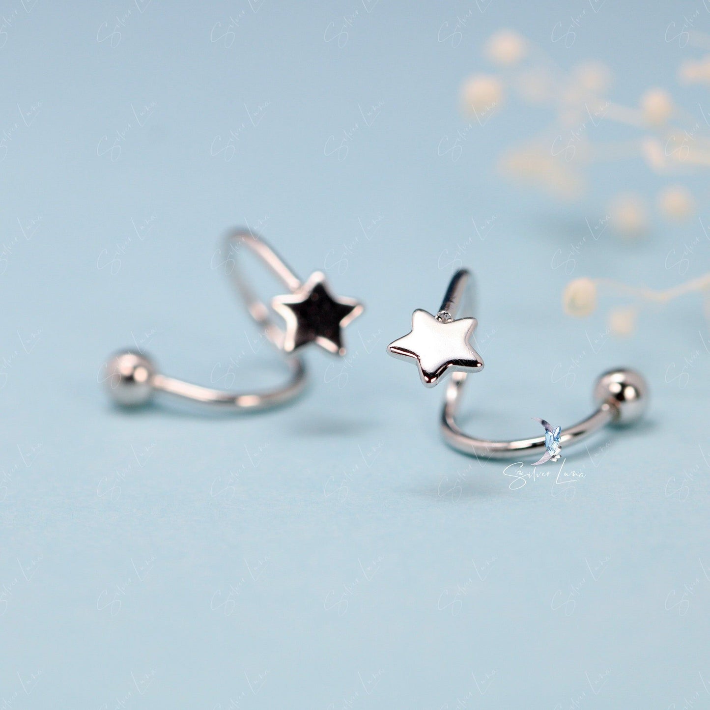spiral star wrap screw back silver earrings
