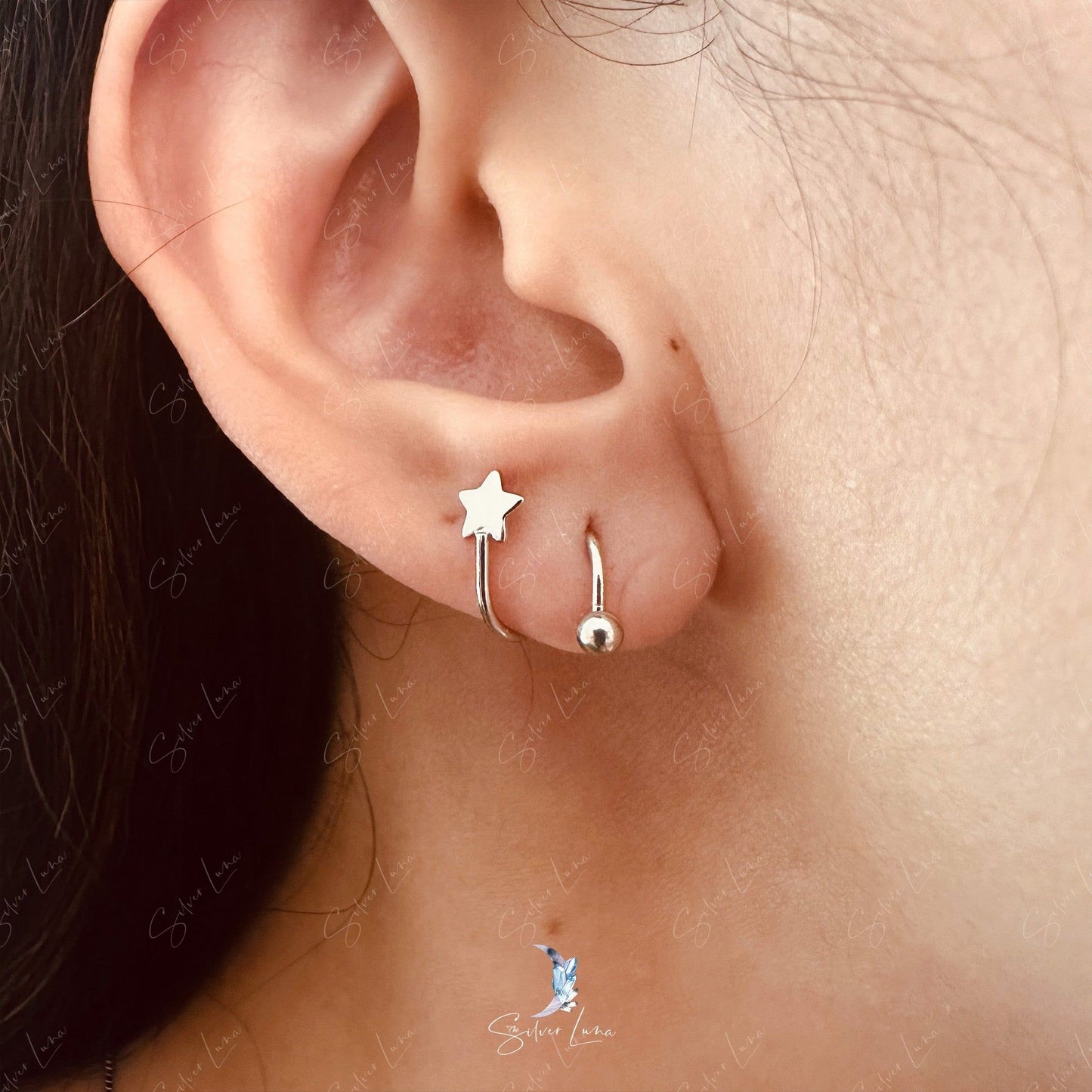 Spiral twist star screw ball sterling silver earrings