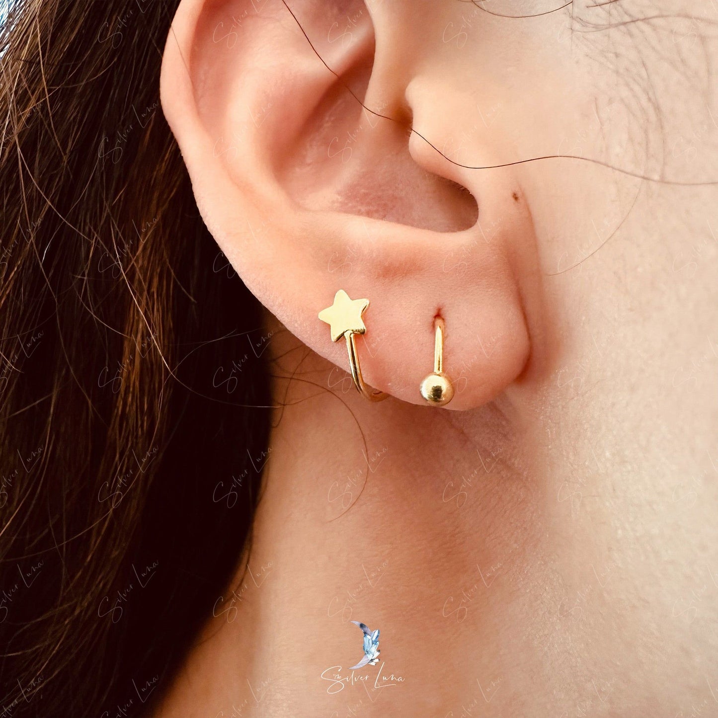 Spiral twist star screw ball sterling silver earrings