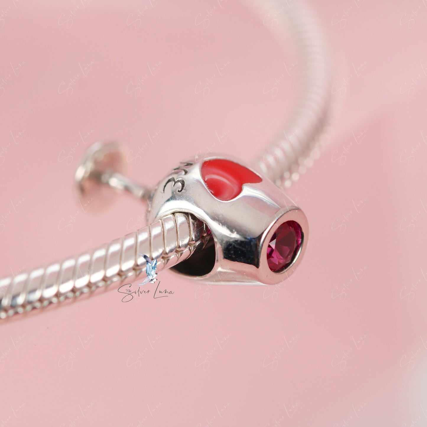 Red wine glass sterling silver charm bead