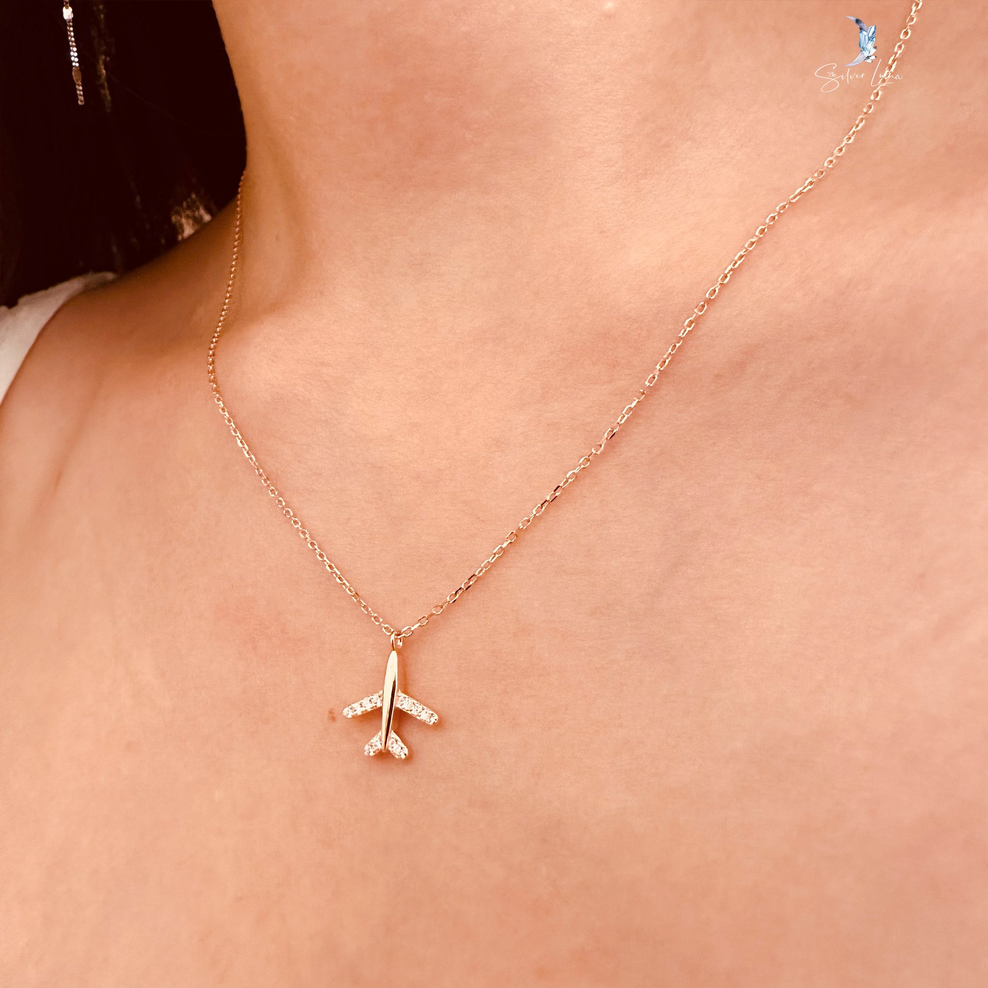 dainty airplane pendant necklace