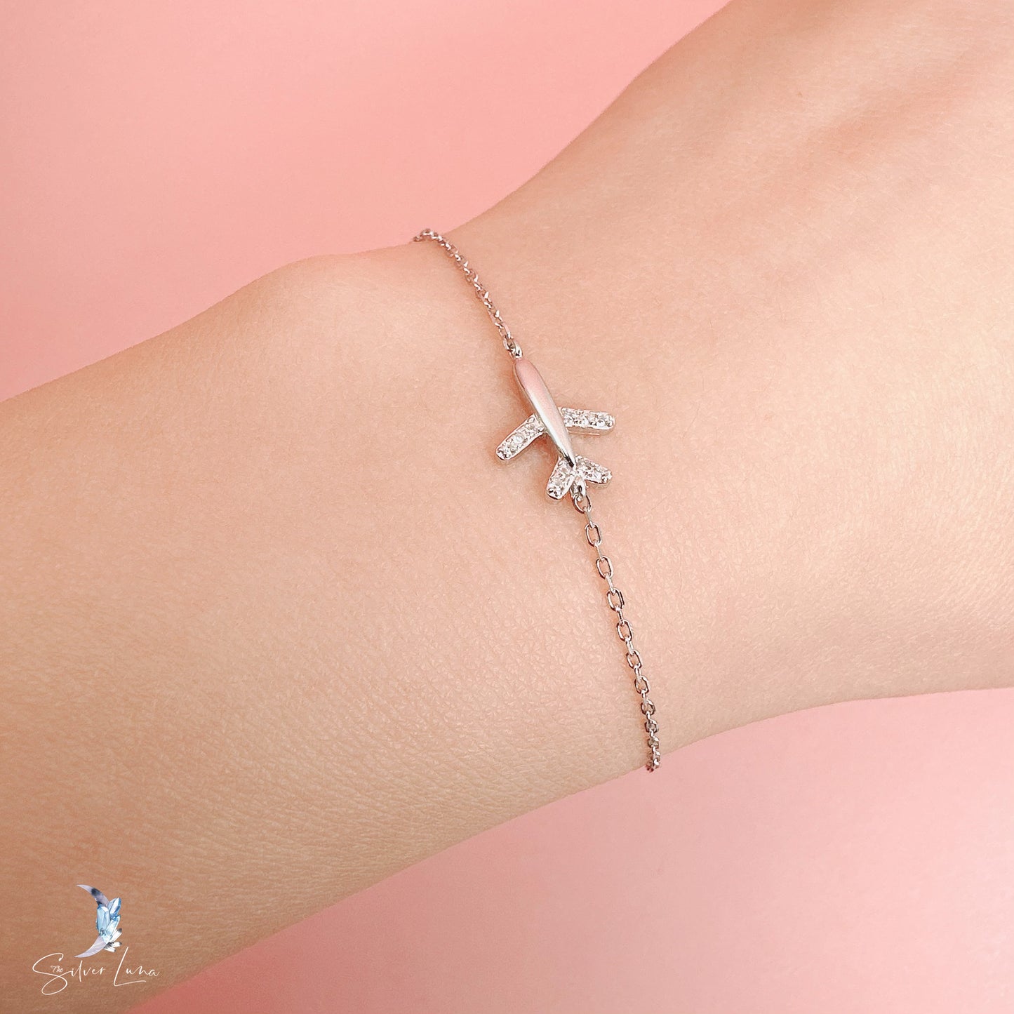 minimalist airplane silver bracelet