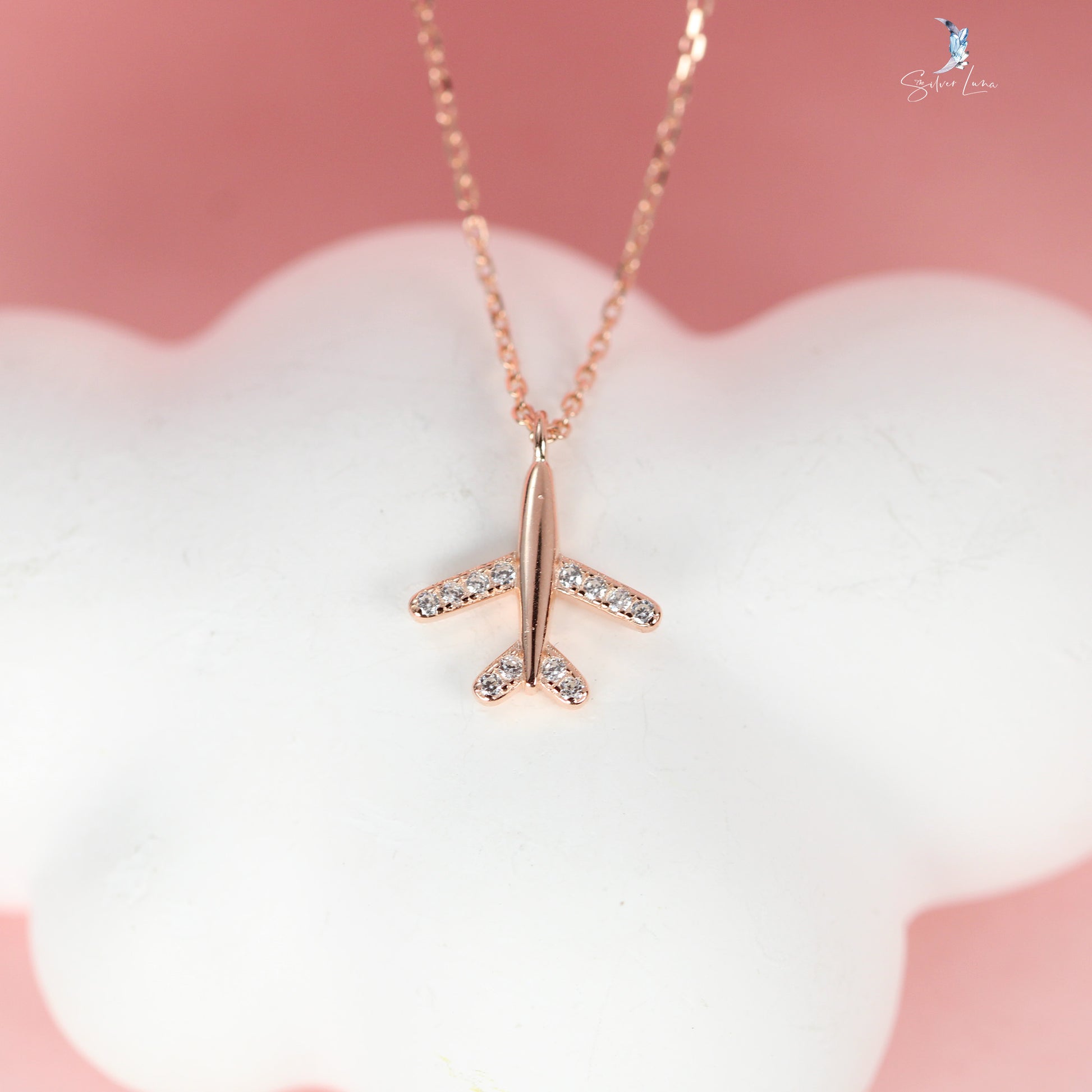 dainty airplane pendant necklace