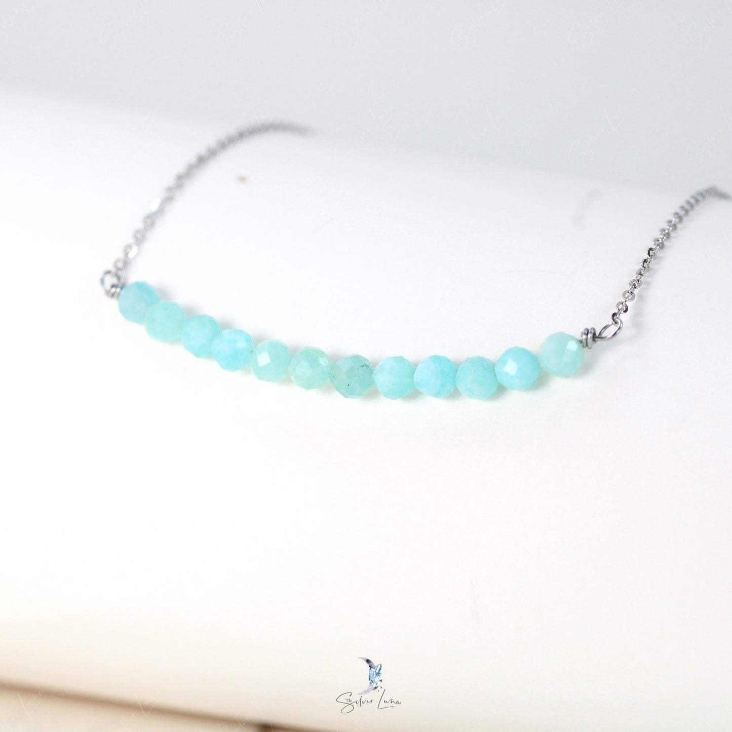 Amazonite gemstone row pendant necklace