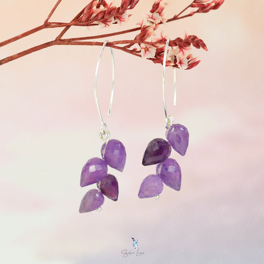 teardrop amethyst wheat ear earrings