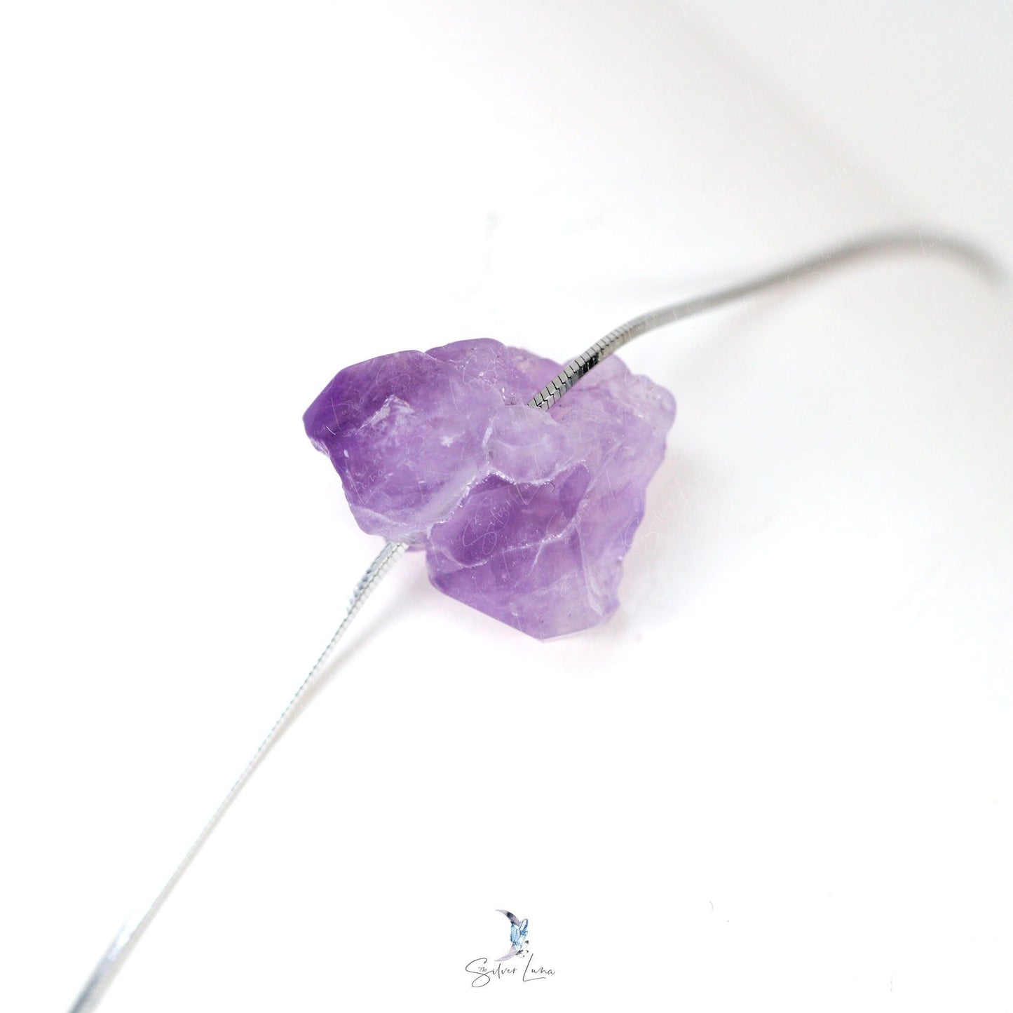 Amethyst raw stone sterling silver necklace