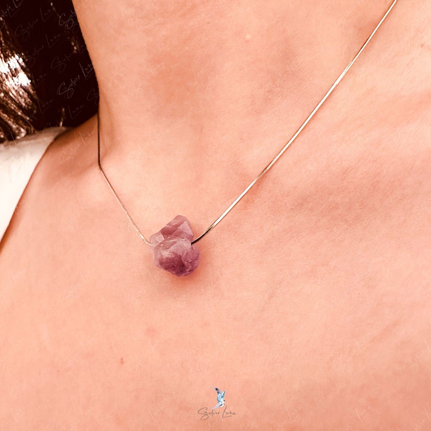 Healing Amethyst raw stones S hook drop earrings and necklace