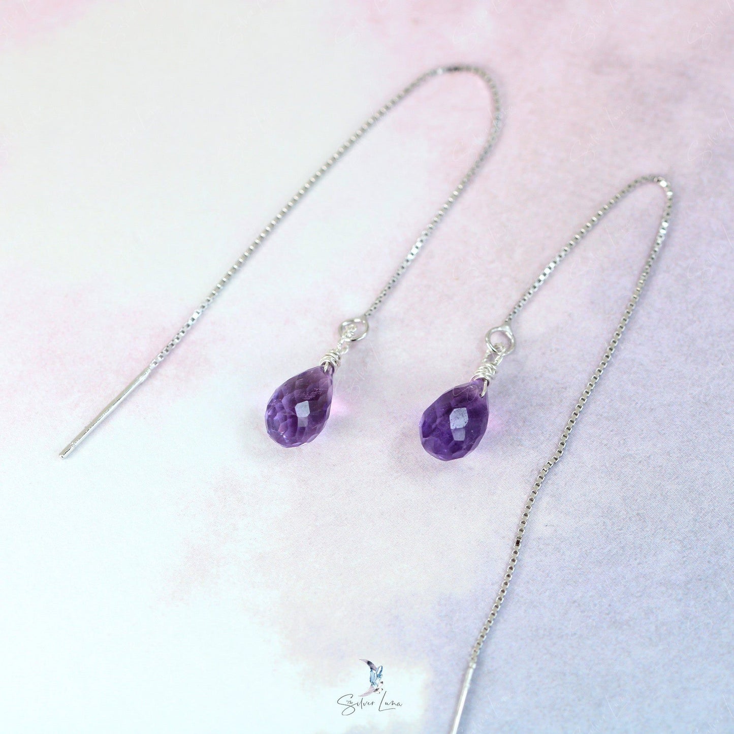 Healing Amethyst teardrop gemstone ear threaders
