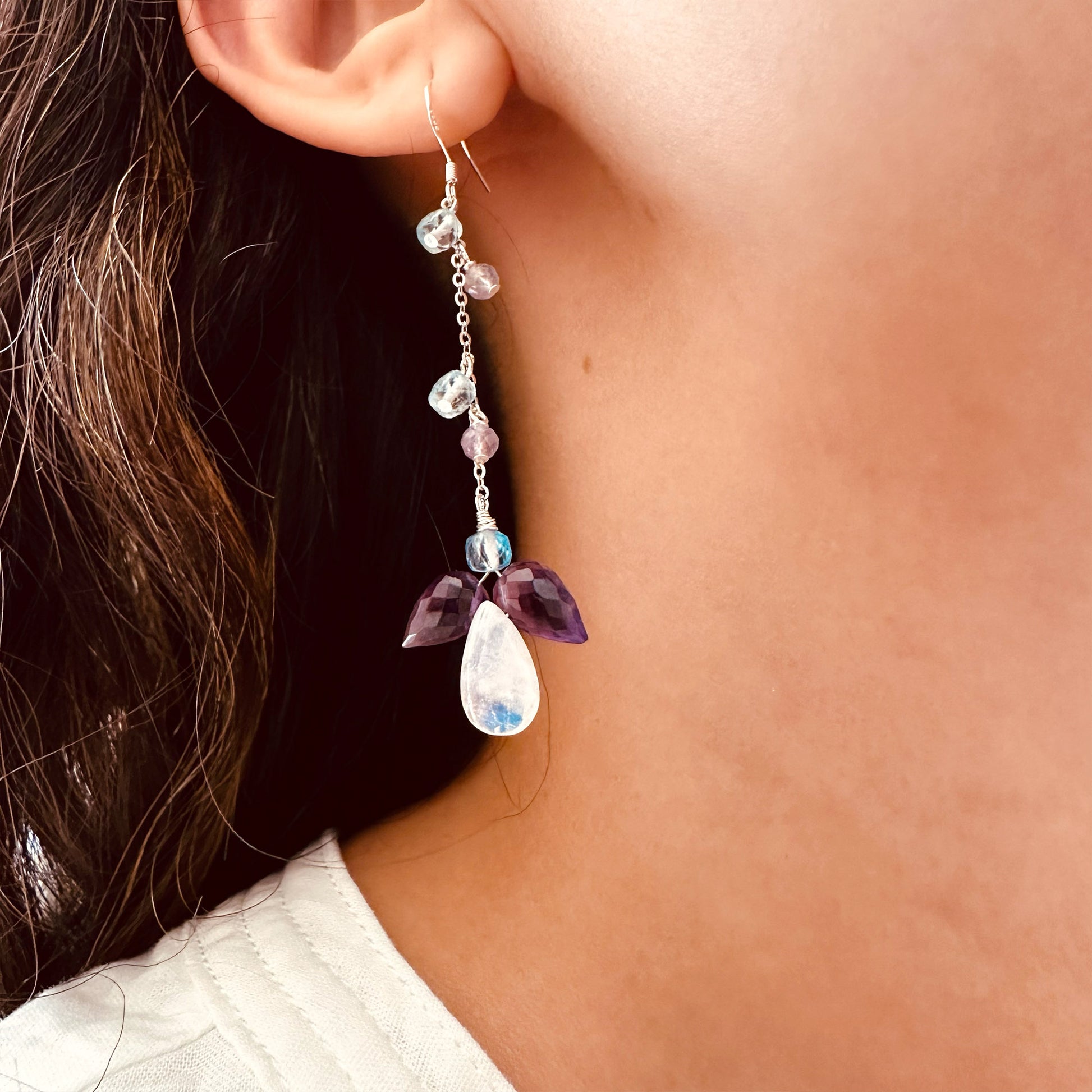 moonstone amethyst teardrop earrings