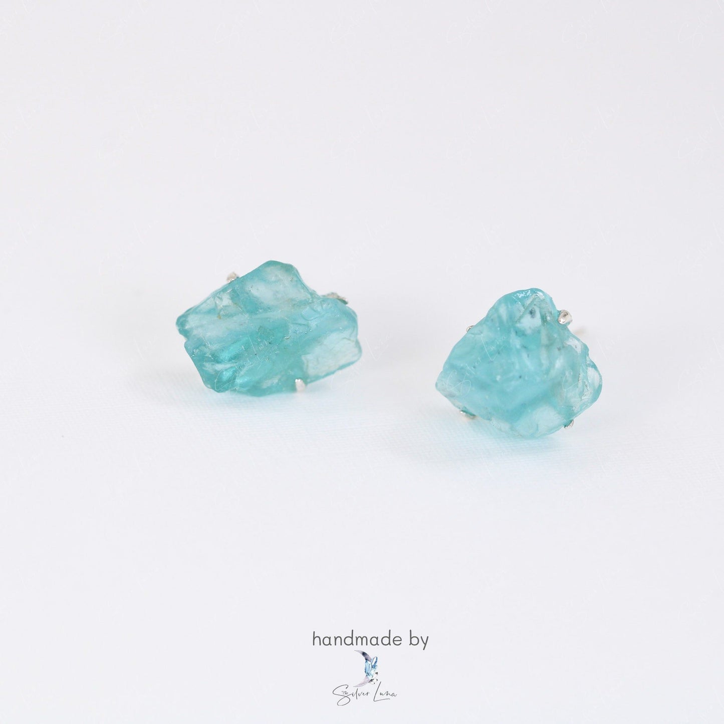 fluorite raw gemstone stud silver earrings