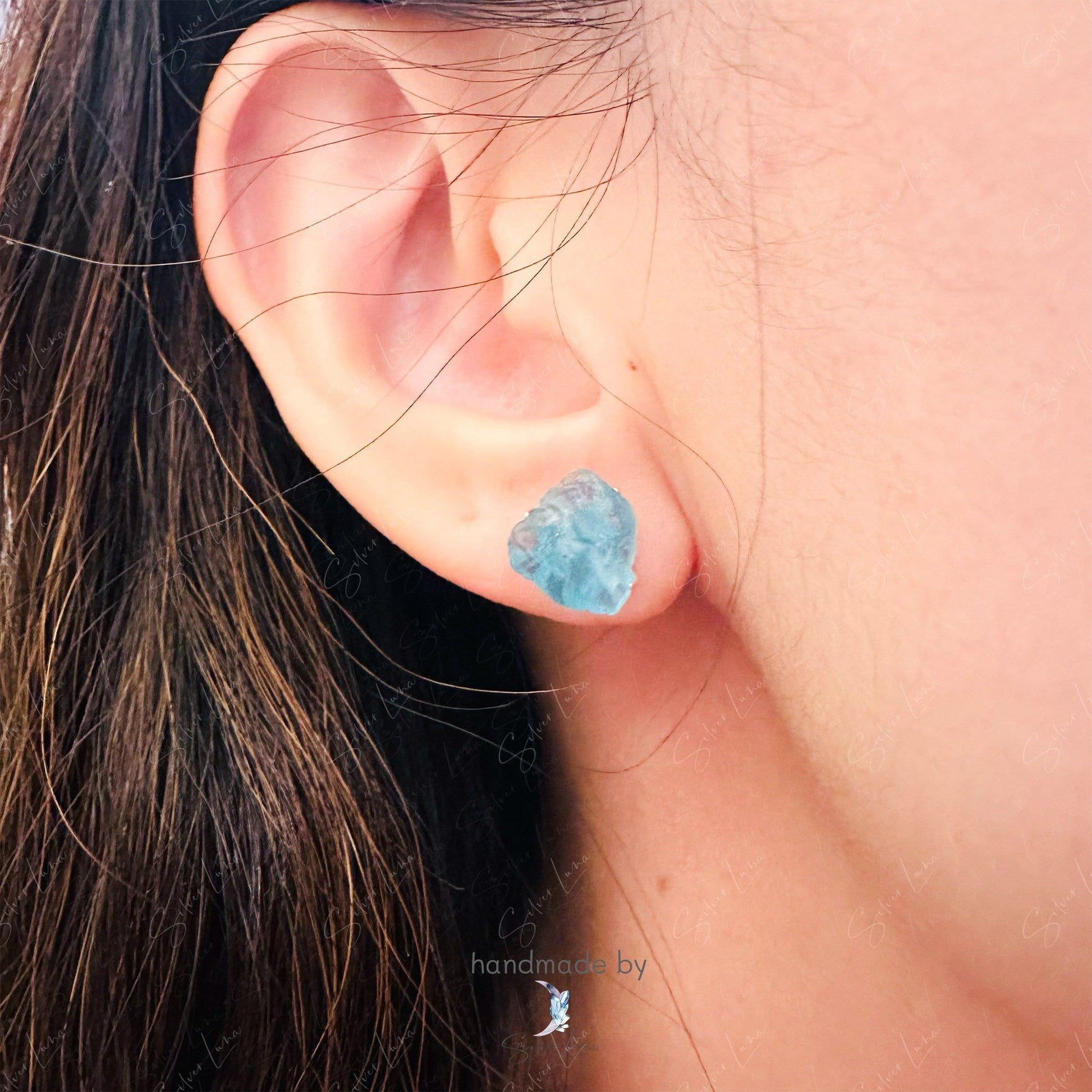 fluorite raw gemstone stud earrings