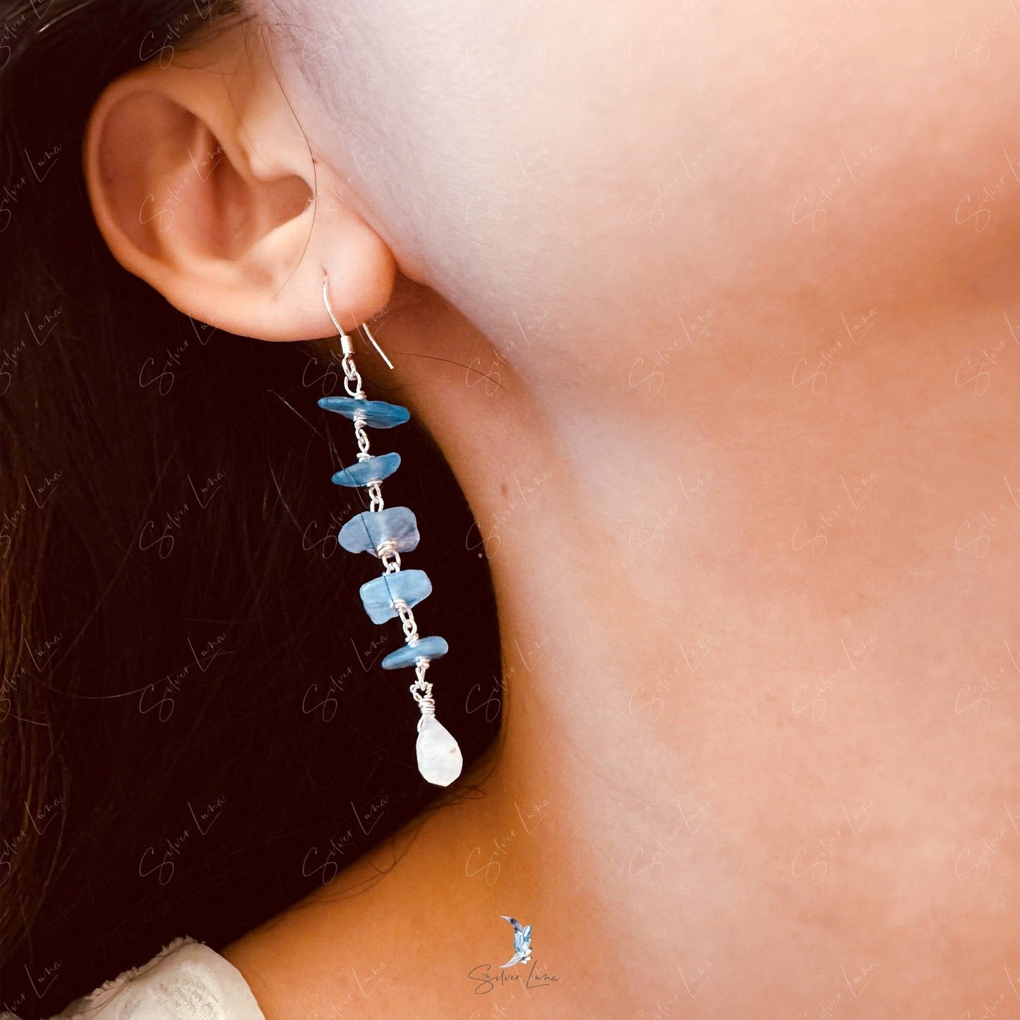 aquamarine moonstone cascade earrings