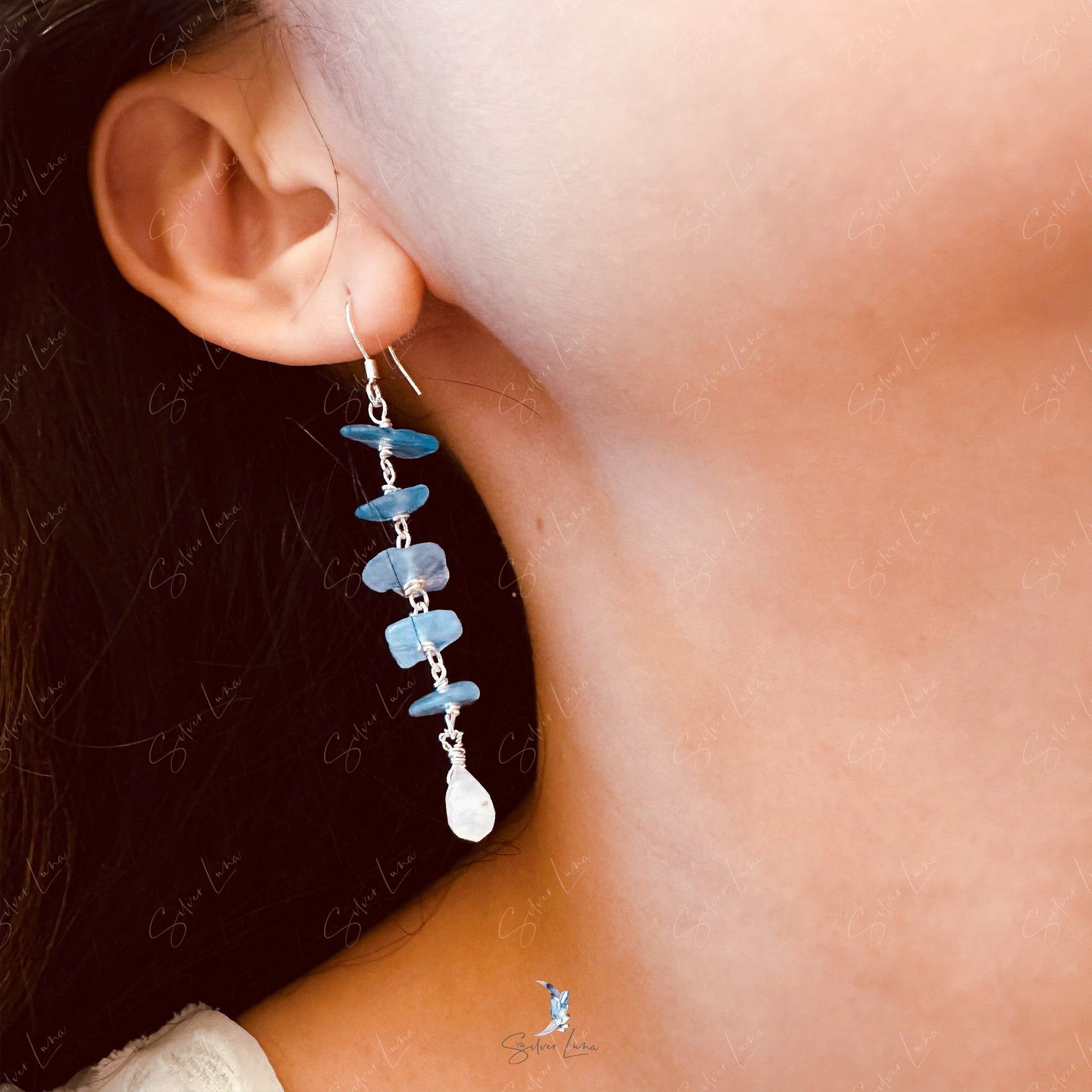 aquamarine moonstone cascade earrings