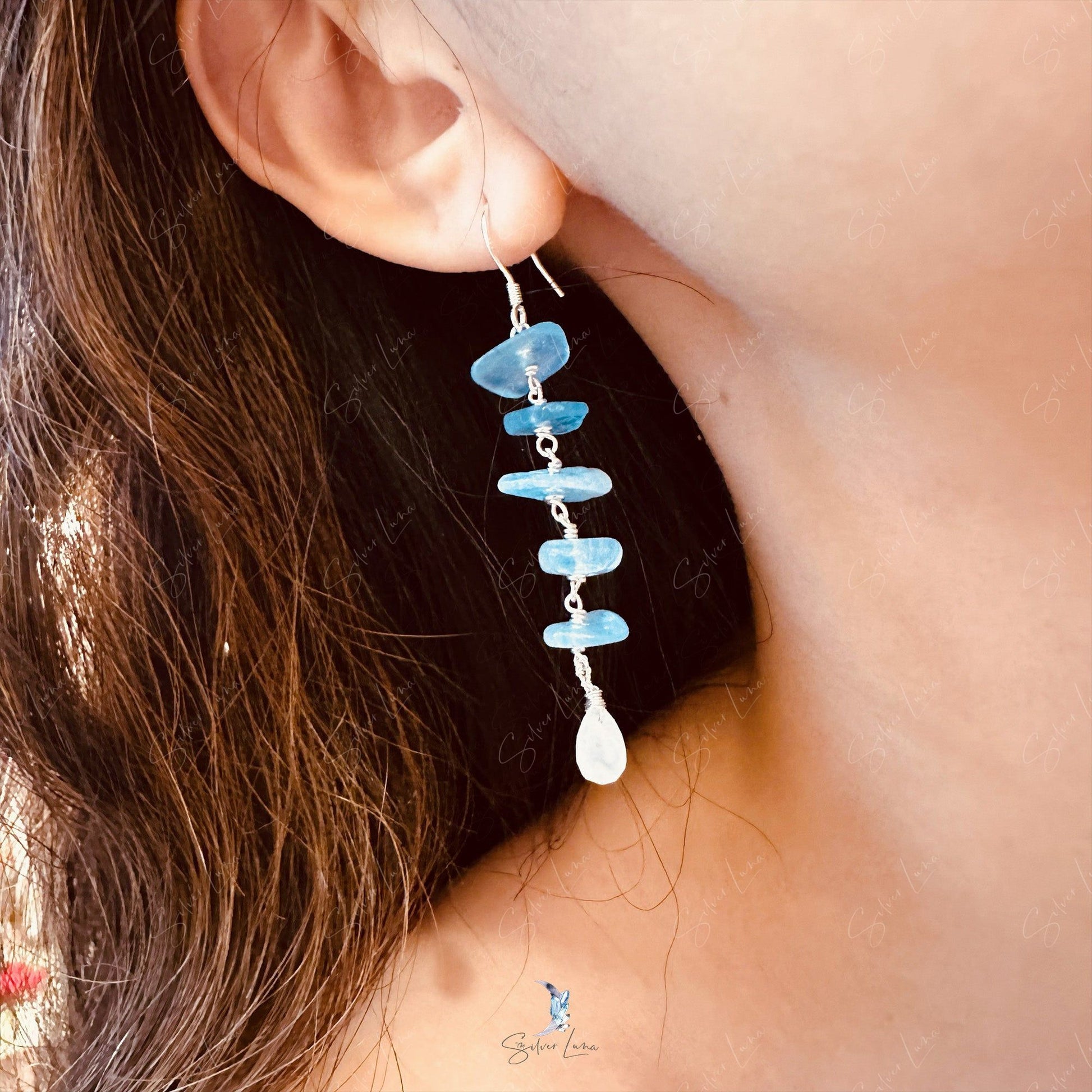 aquamarine sterling silver teardrop moonstone earrings