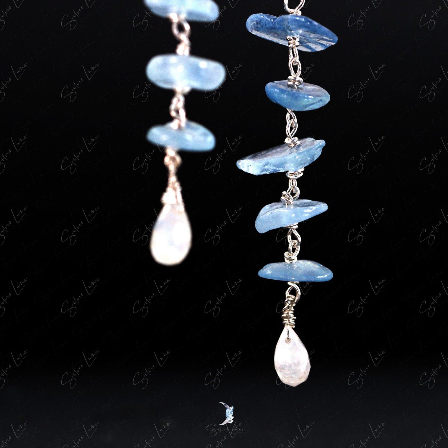 aquamarine moonstone cascade earrings