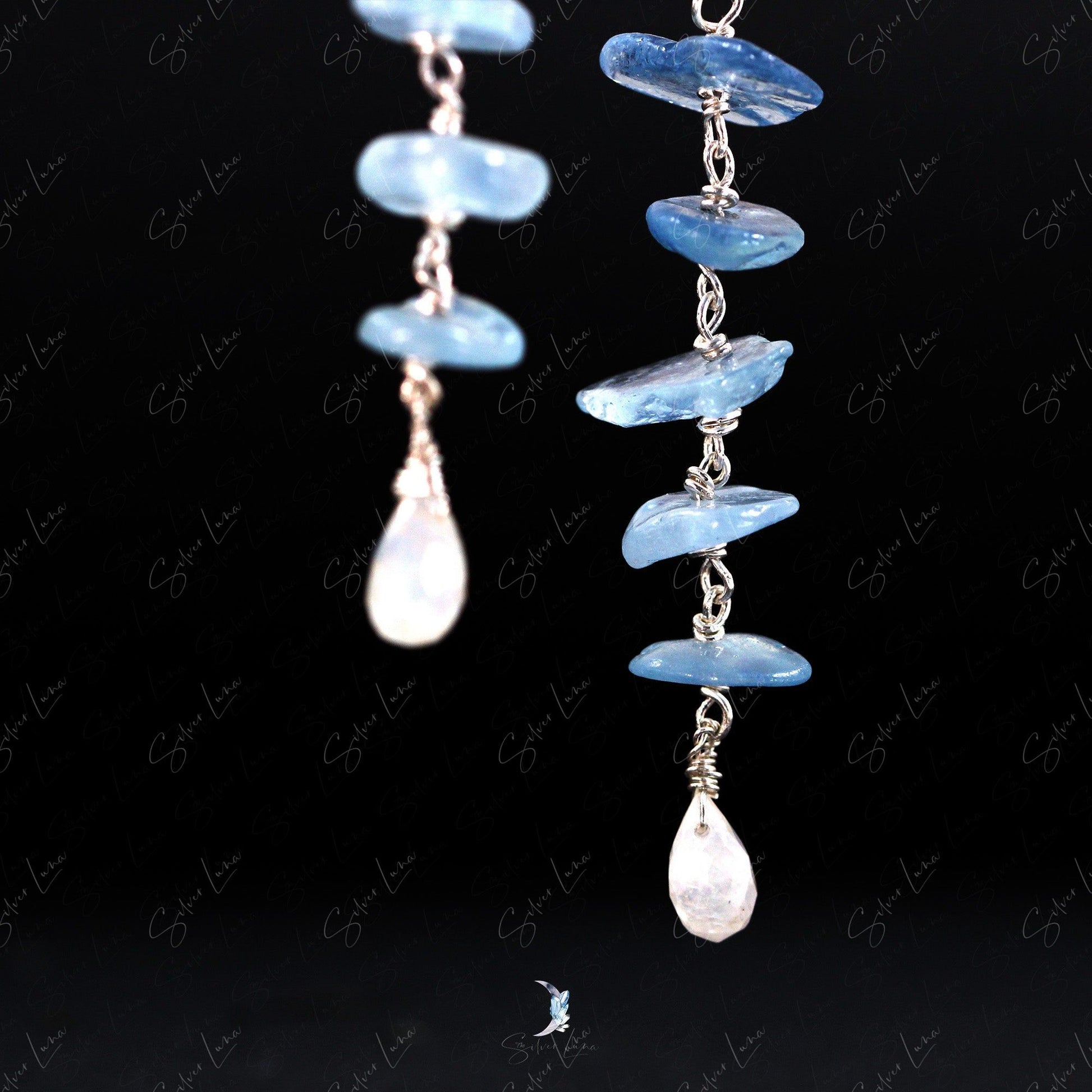 aquamarine moonstone cascade earrings