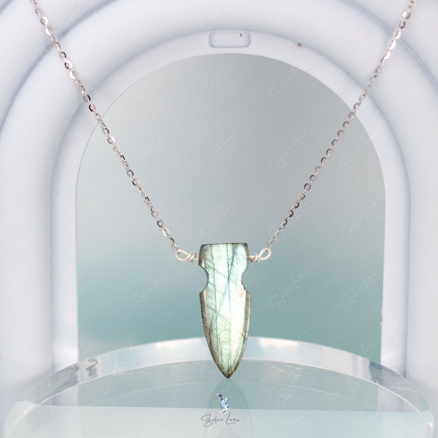 silver Labradorite arrow pendant
