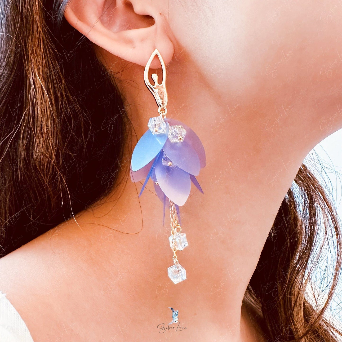 Ballet dancer girl gold plated dangle earrings