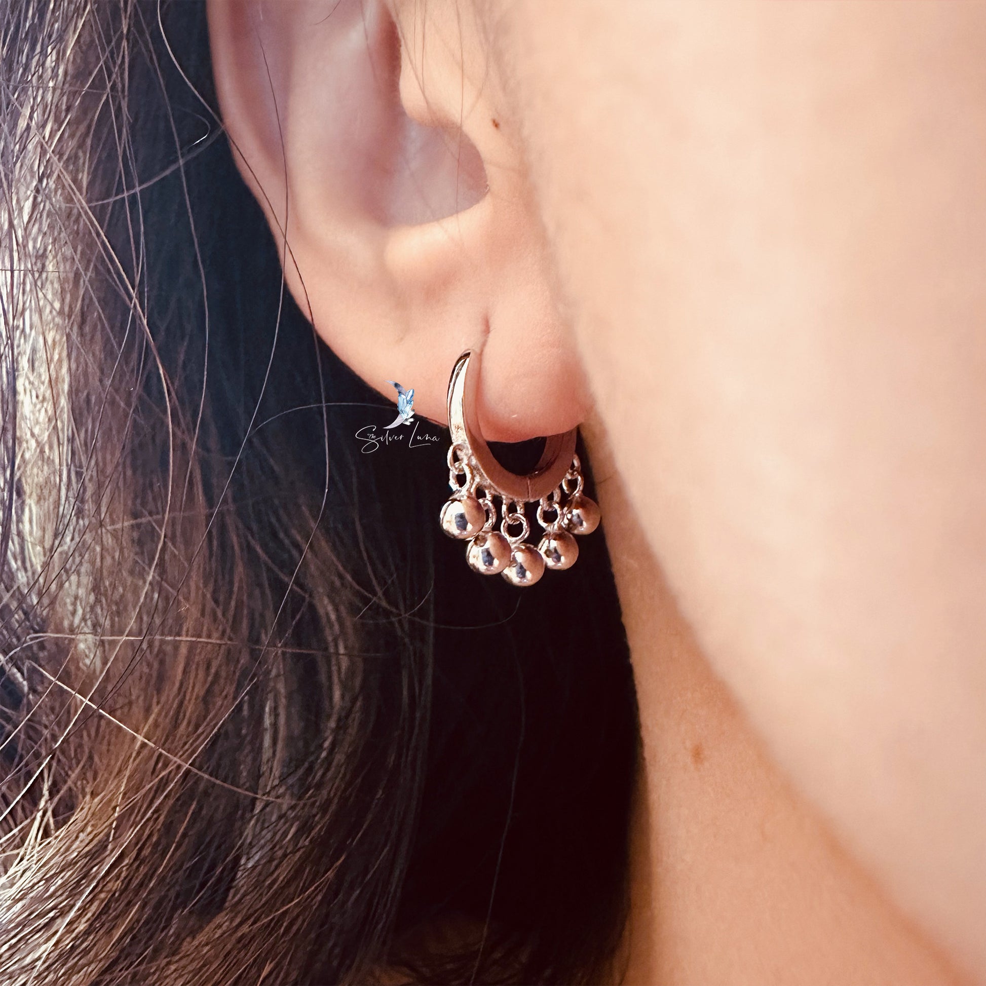 ball charms silver hoop earrings